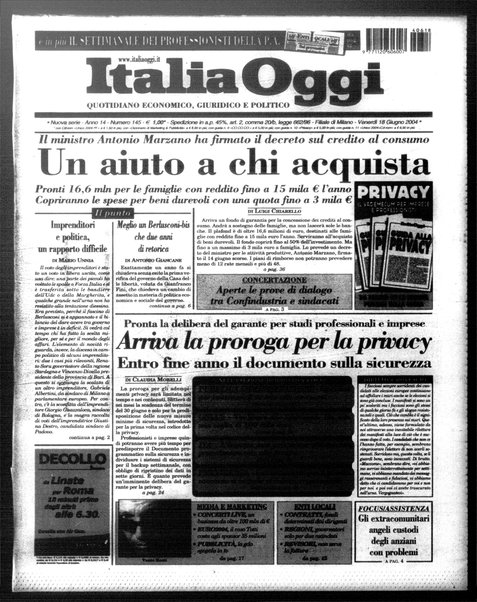 Italia oggi : quotidiano di economia finanza e politica